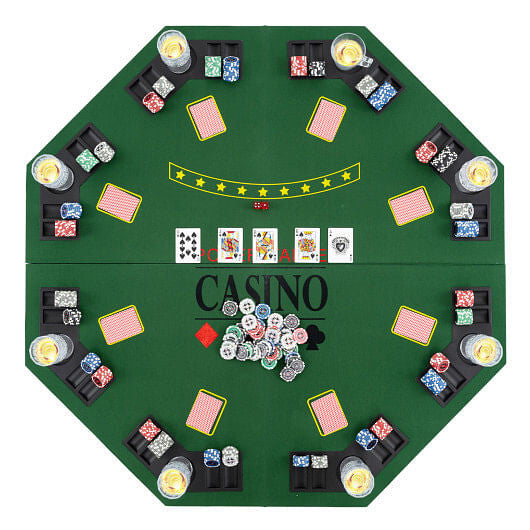 8-Player Foldable Poker Table Top with Carrying Bag-Blue
