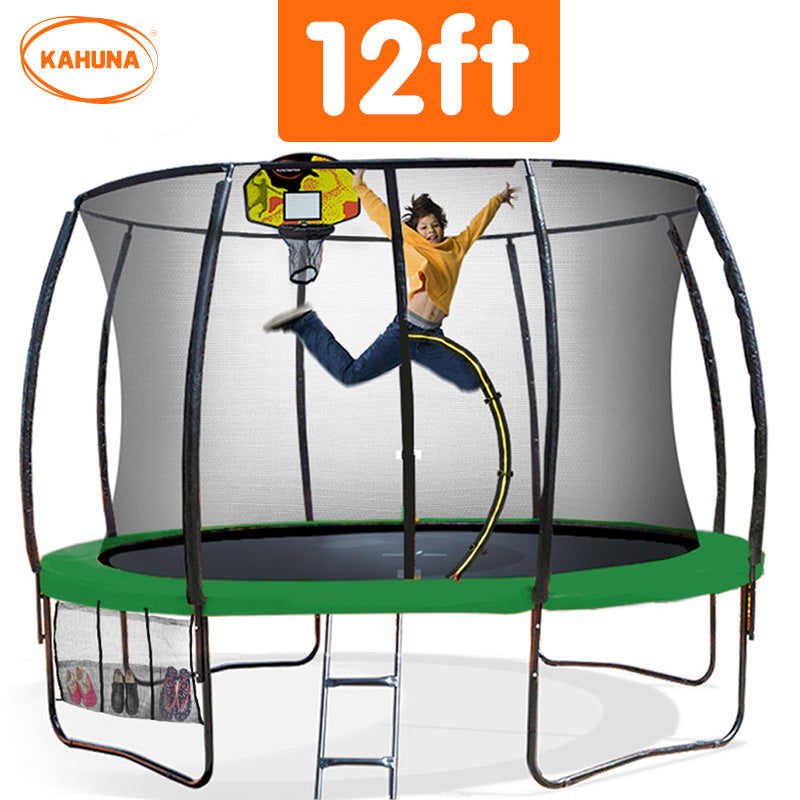 NNEDPE Trampoline 12 ft with Basketball set - Green